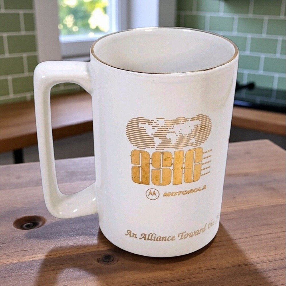 Vintage Motorola UNISYS ASIC Promo Mug Gold Logo Tech 5in Technology History